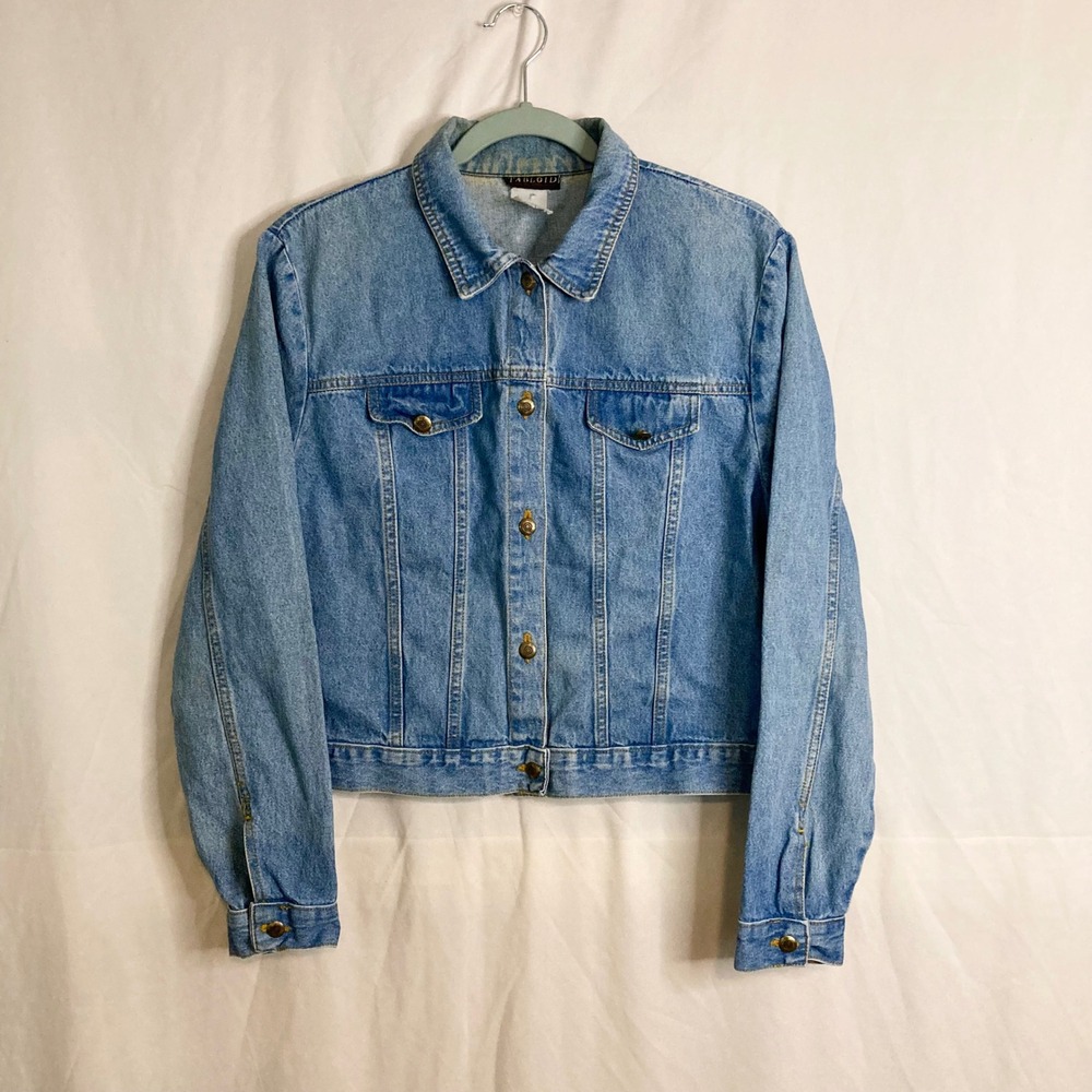 Tabloid Vintage 90s Light Wash Denim Trucker Jacket L Cropped Boxy Blue Retro